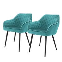ESSZIMMERSTUHL 2er Set Petrol Samt - Türkis/Schwarz, Textil/Metall (60/80/63cm) - ML-DESIGN