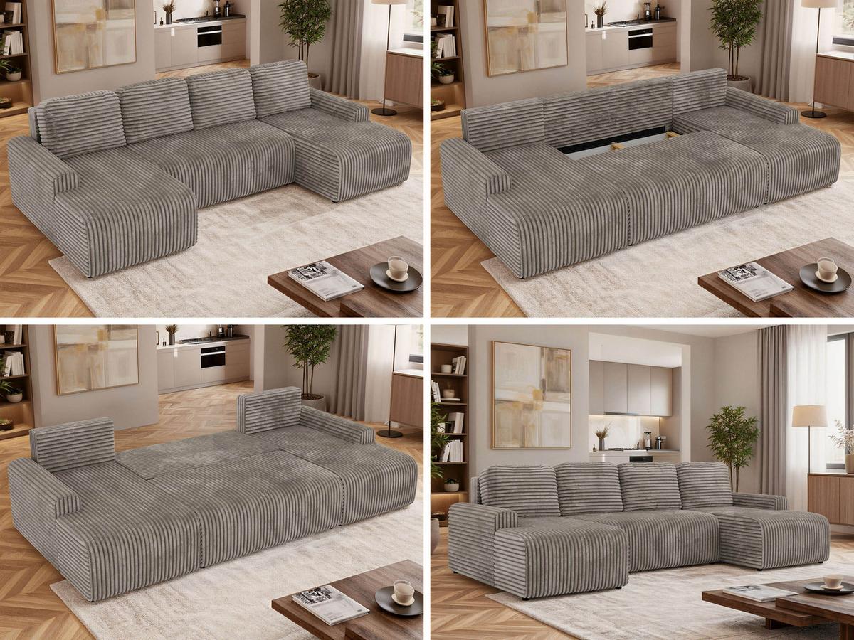WOHNLANDSCHAFT NESSARO U Hellbraun Cord - Hellbraun/Schwarz, Kunststoff/Textil (312/92/151cm) - MKS