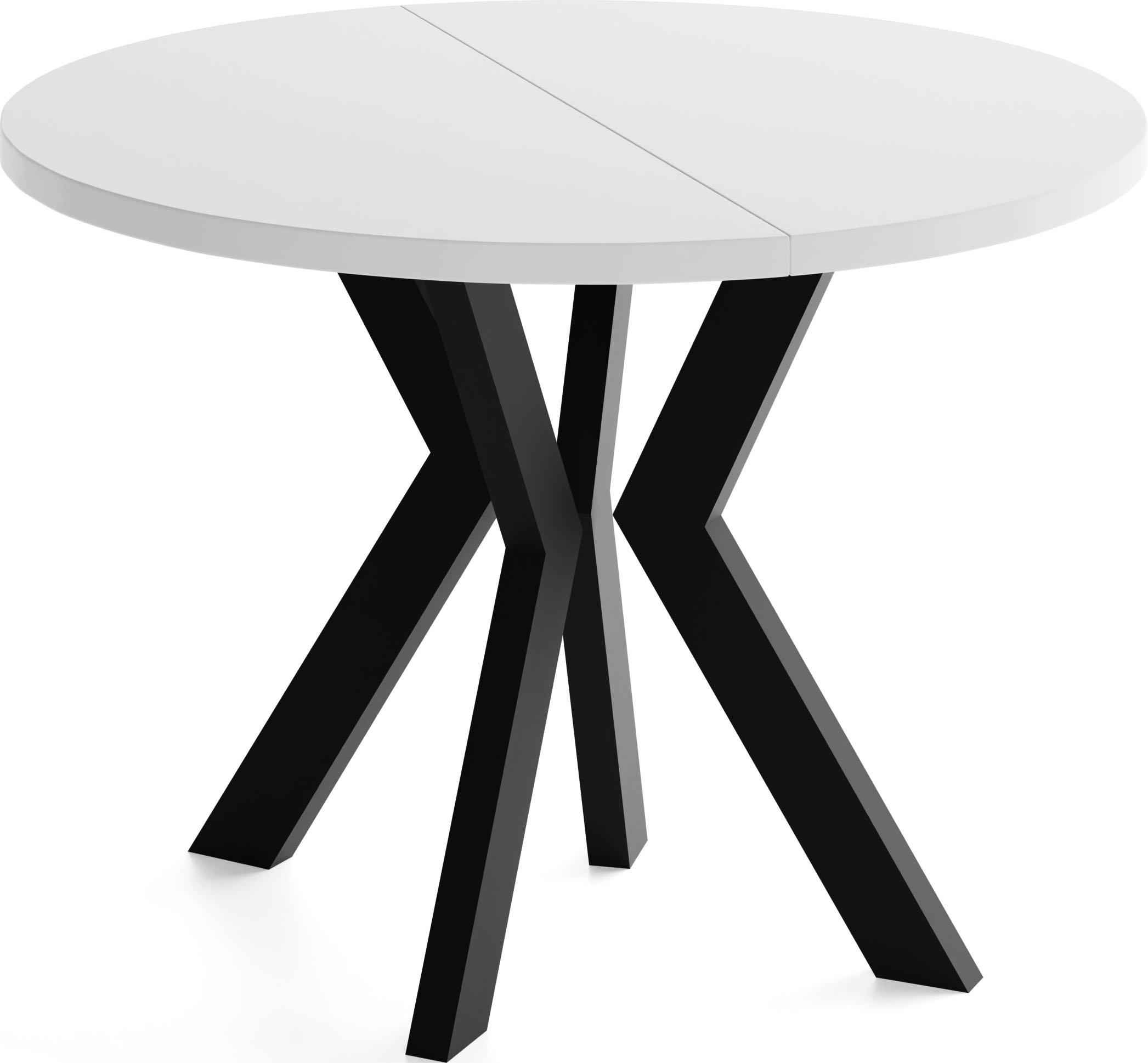 ESSTISCH Savio rund ausziehbar verlängerbar, Weiß 90-190/90/77 cm - Schwarz/Weiß, Holz/Holzwerkstoff (90/190/77cm) - WFL GROUP