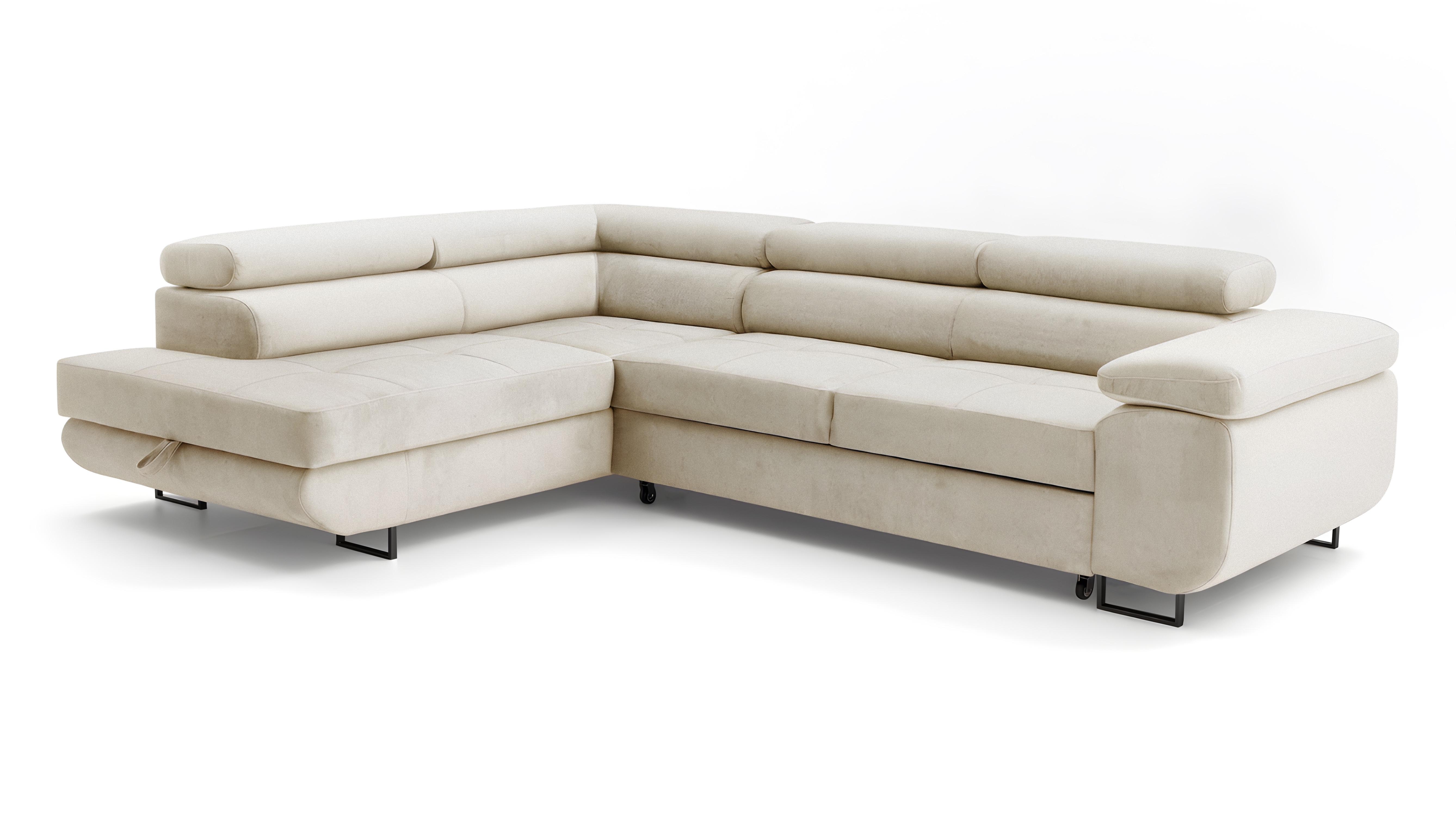 ECKSOFA Velmo mit Bettkasten und Schlaffunktion, verstellbaren Kopfstützen, in L-Form - Beige, Textil (275/203cm)
