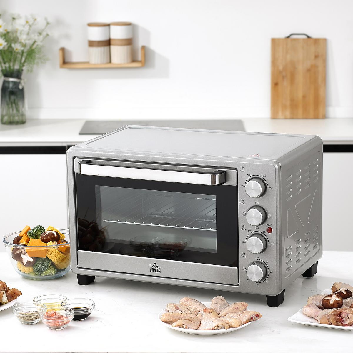 MINIBACKOFEN Metall Edelstahl Glas Silber - Silberfarben, Metall (52.2/38.1/33.5cm) - HOMCOM