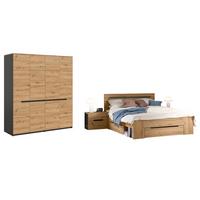 SCHLAFZIMMER Eiche Artisan, grau 4-teilig, Set mit Kleiderschrank, Bett und 2x Nachttisch - Eiche Artisan/Grau, Holzwerkstoff/Metall - Inn.Furn