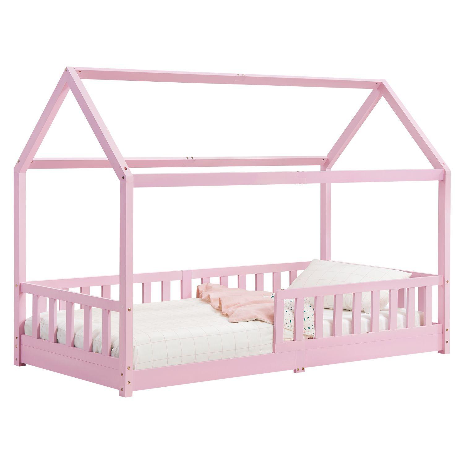 KINDERBETT Marli mit Matratze rosa 90x200 cm - Rosa, Holz (90/200cm) - Juskys