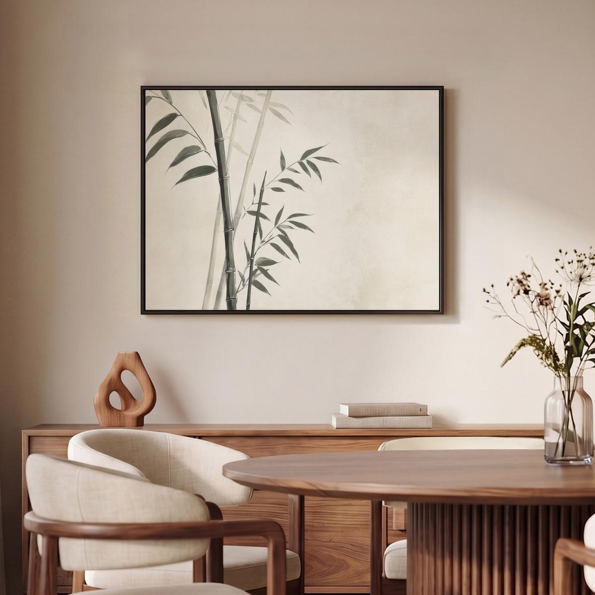 LEINWAND Bilder mit Rahmen - Japandi - Bambus - Beige - 70x50 - Eukalyptusholzfarben, Textil (70/50cm) - MuchoWow