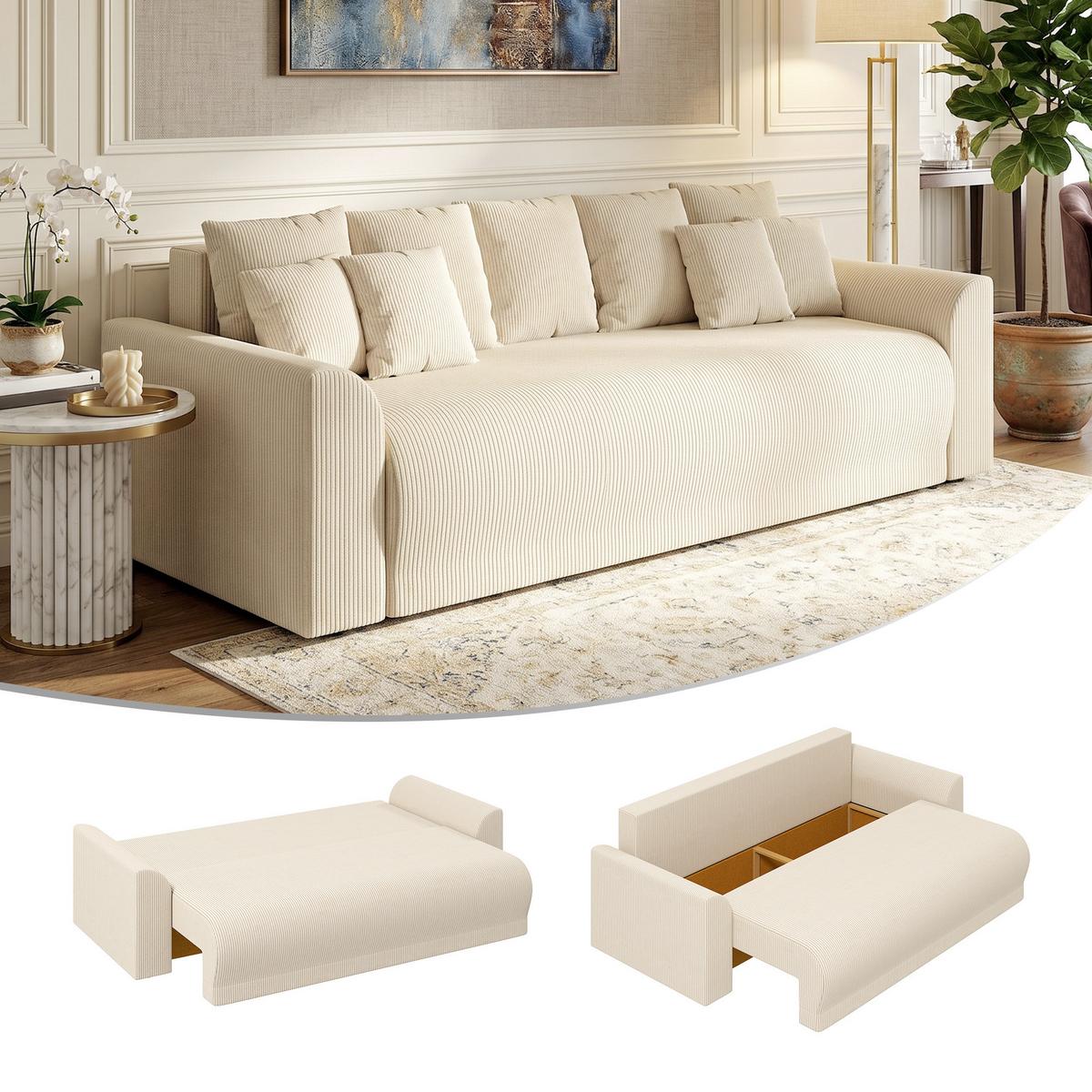 SCHLAFSOFA Cord Beige - Beige, Kunststoff/Textil (95/73/230cm) - HOMCOM