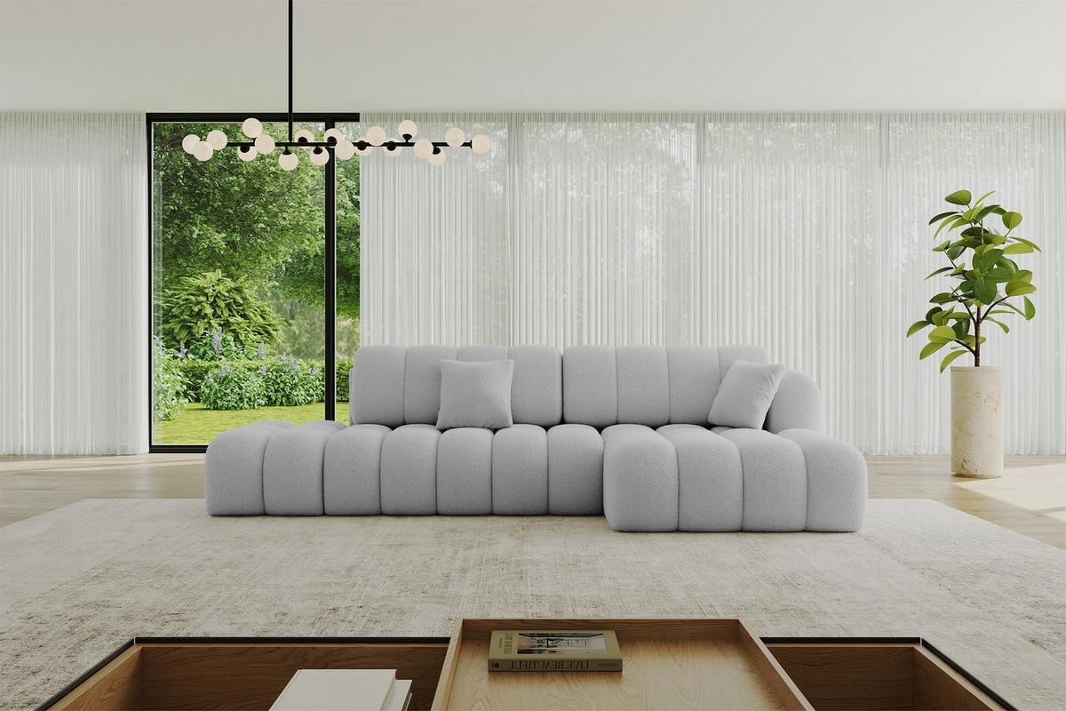 ECKSOFA mit Schlaffunktion Ottomane RECHTS OLEA-L2 321x164x75 Hellgrau Bouclé - Hellgrau/Schwarz, Holzwerkstoff/Kunststoff (164/321cm) - ALTDECOR