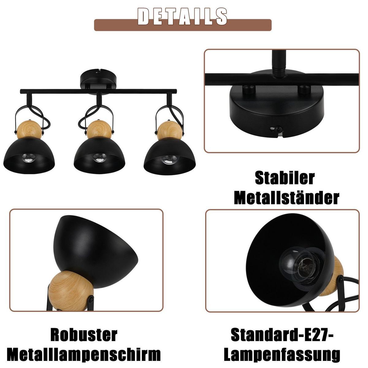 DECKENSTRAHLER Fox 3-flammig 46/21/15 cm - Schwarz, Metall (46/21/15cm) - Nettlife