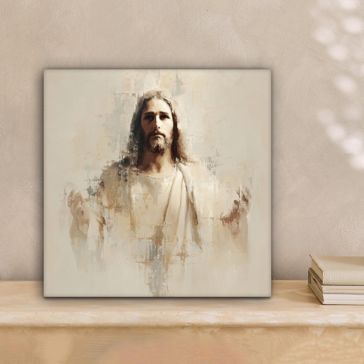 LEINWANDBILD Porträt - Abstrakt - Jesus - Beige Deko Wohnzimmer 20x20 cm - Beige, Textil (20/20cm) - MuchoWow