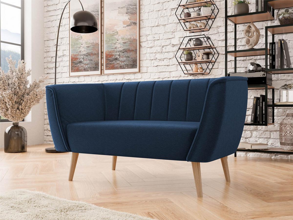 SOFA Pas 2 - Dunkelblau/Naturfarben, Holz/Textil (142/75/74cm) - MIRJAN24