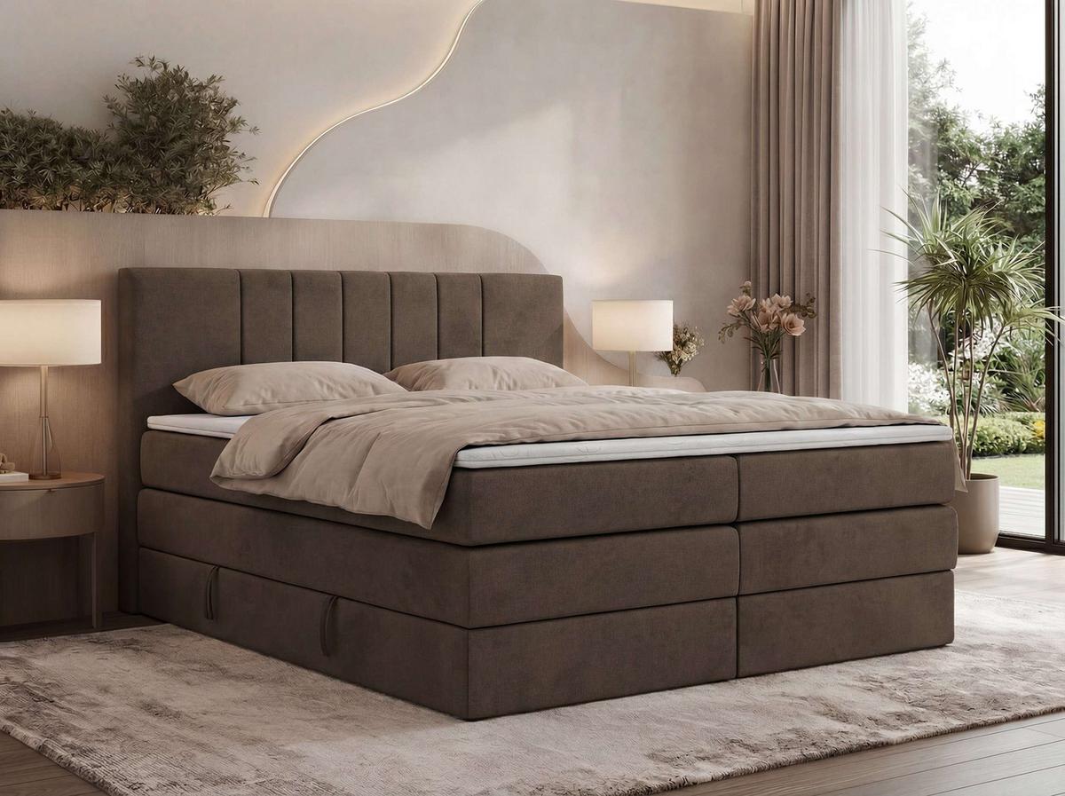 BOXSPRINGBETT INERO KING 140/200 - Braun Velvet - Topper T25 - H4 - Schwarz/Braun, Kunststoff/Textil (140/200cm) - MKS