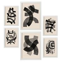 POSTER Set Mit 6 Gekrümmte Frames 1 In Form Abstracts Ästhetische Dekorative Gemälde Für Ihr Wohnzimmer, Schlafzimmer, Zuhause A3 & A4 Weißer Rahmen - Weiß, Papier (29/3cm) - Nacnic