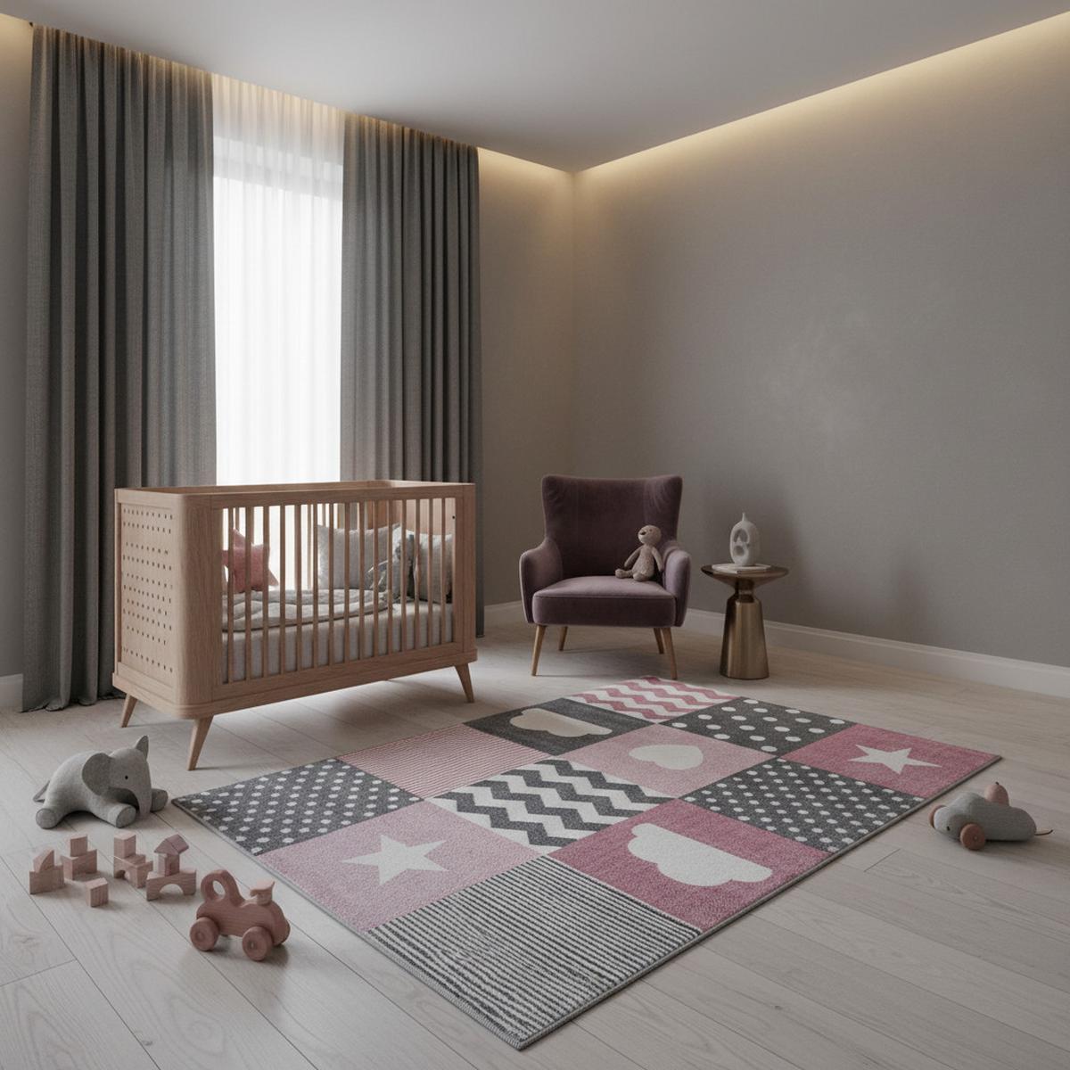 KINDERTEPPICH TASNA, mit Herz-und-Stern-Motiv, Rosa, 80 x 150 cm - Rosa, Textil (150/80cm) - KADIMA DESIGN