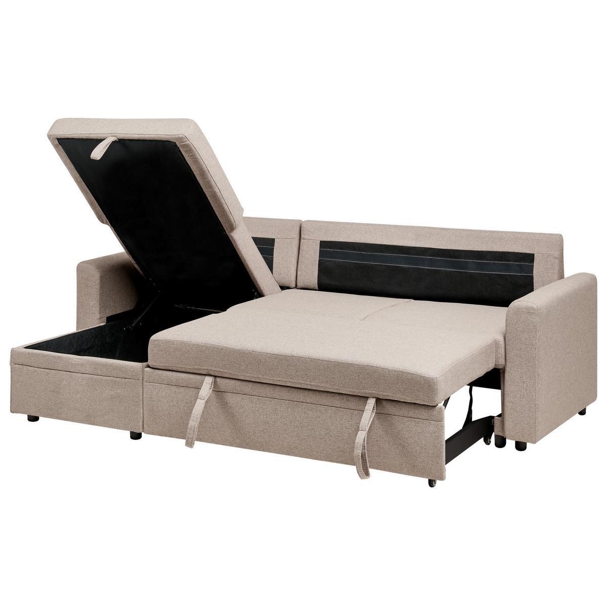 ECKSCHLAFSOFA 3-Sitzer Kunstleinen Hellbraun rechtsseitig Nassjo - Hellbraun, Textil (210/131cm) - Beliani