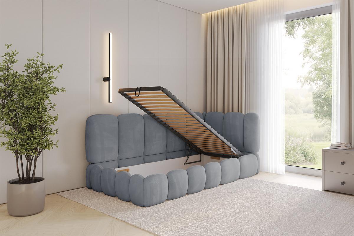 EINZELLBETT Jugendbett mit Bettkasten, Links - AVRY 80x200 Grau - Grau, Holzwerkstoff/Textil (80/200cm) - ALTDECOR