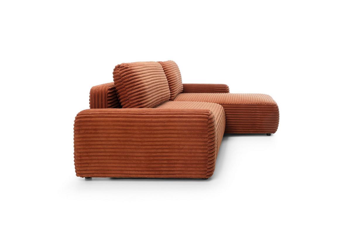 ECKSOFA OSSO Orange Velours-Stoff mit Schlaffunktion - Orange, Holz (264/162cm) - MASSENO
