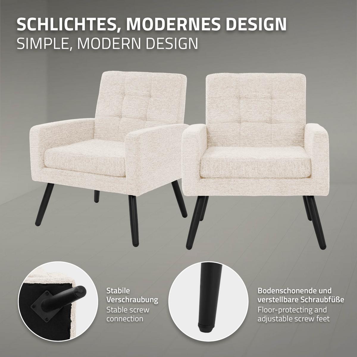 SESSEL mit Stahlbeinen und Webstruktur Relaxsessel 66,5x80x63,5 cm Beige - Beige/Schwarz, Textil/Metall (66.5/80/63.5cm) - ML-DESIGN