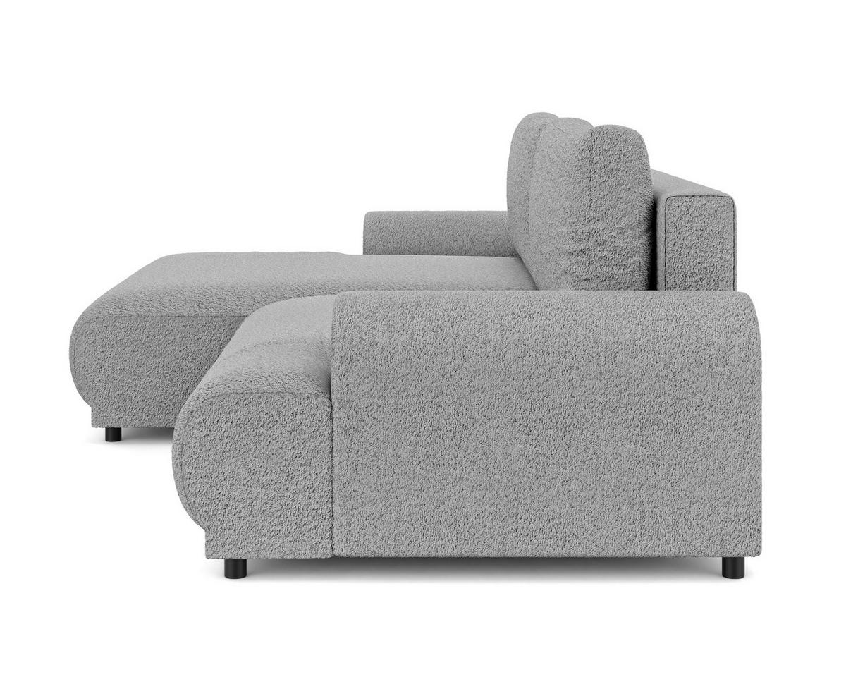 ECKSOFA mit Schlaffunktion, Bettkasten, extrabreite Ottomane links, abgerundete Armlehnen, B240/T145/H81 cm, Bezug Bouclé-Charakter Grau / 21030 - Schwarz/Grau, Kunststoff/Textil (240/145cm) - luma-home