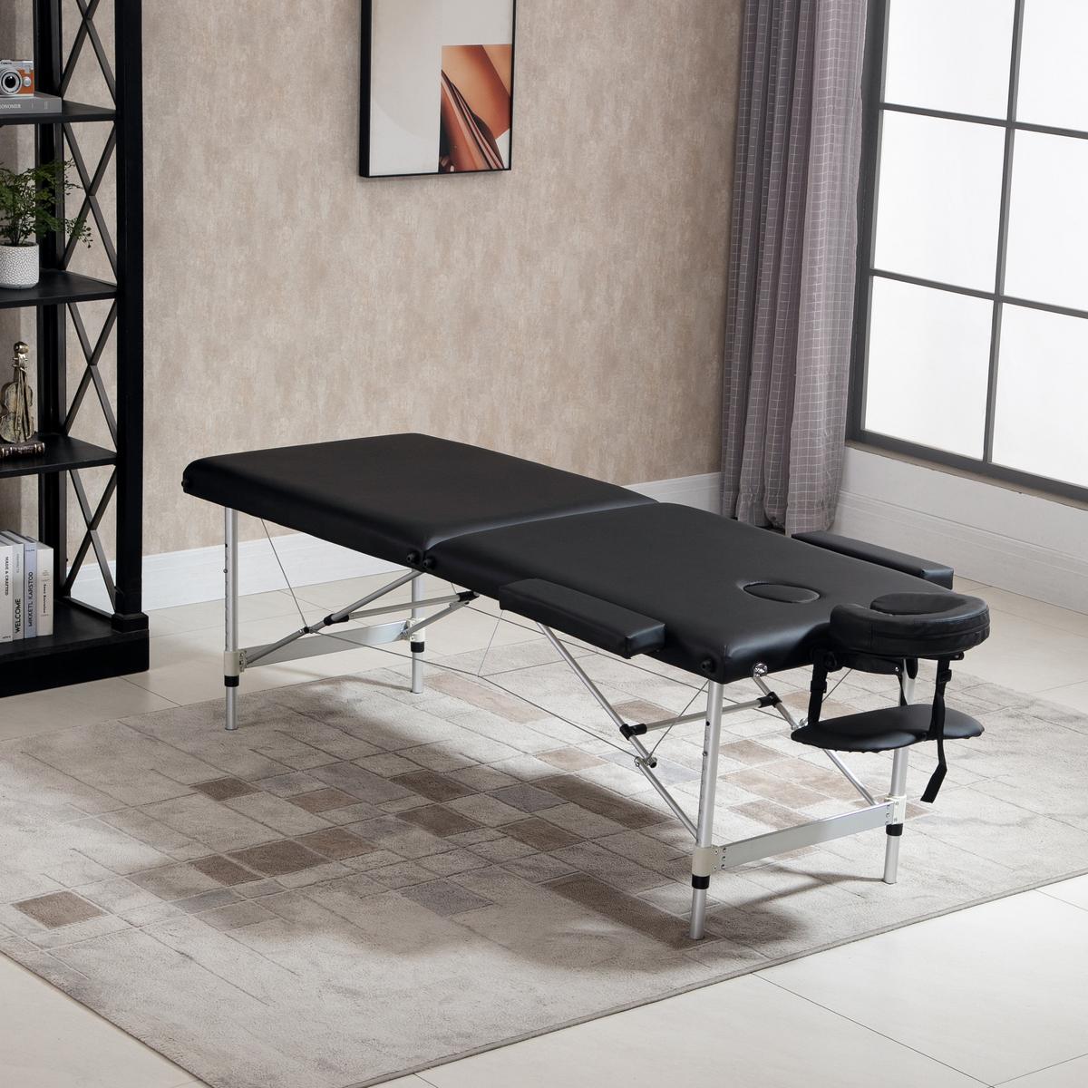 MASSAGELIEGE Kunstleder Aluminium Schwarz - Schwarz, Metall (90/84/210cm) - HOMCOM