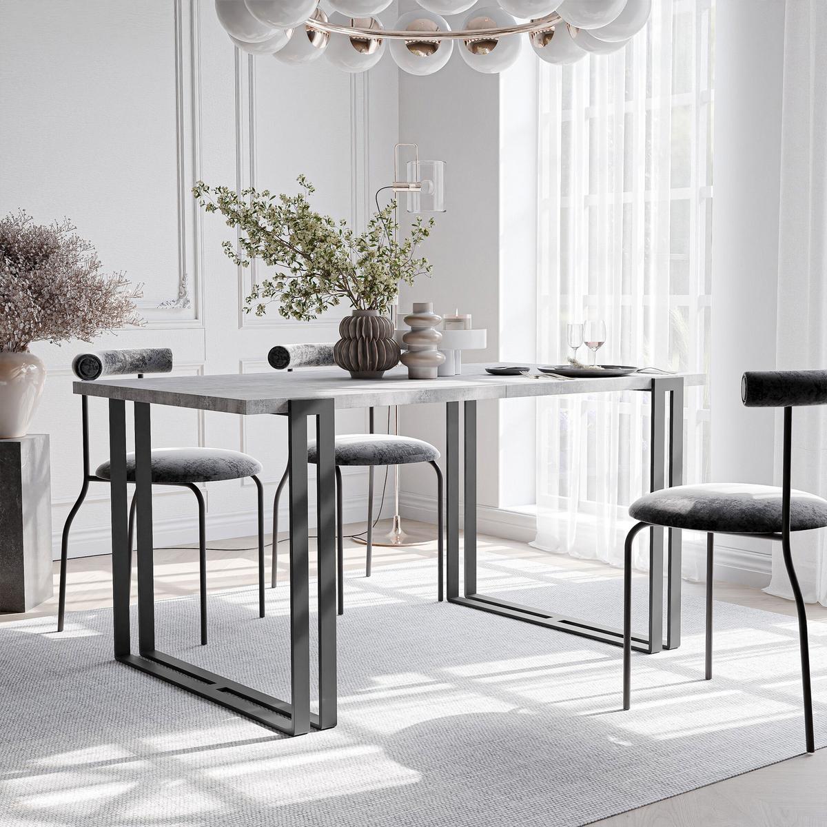 TISCH ausziehbar aus MDF, Grau - Goldfarben/Grau, Holzwerkstoff (120/80/76cm) - Idohome