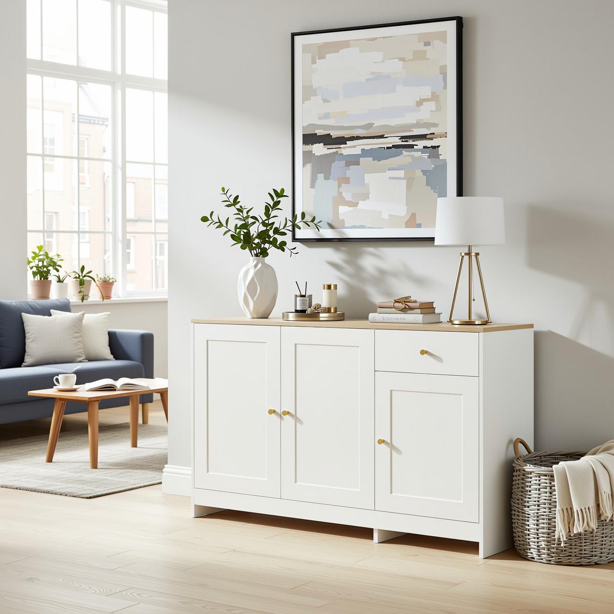 SIDEBOARD mdf in weiß & natur, 3 türen, 1 schublade & verstellbare böden - Weiß, Holzwerkstoff (120/75/40cm) - Urban Meuble