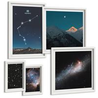 BILDER SET 5er Set - 50x50 cm & 20x30 cm & 40x60 cm Weißer Rahmen - Galaxienraum Wassermann-Berge - Weiß, Kunststoff (40/60cm) - TULUP
