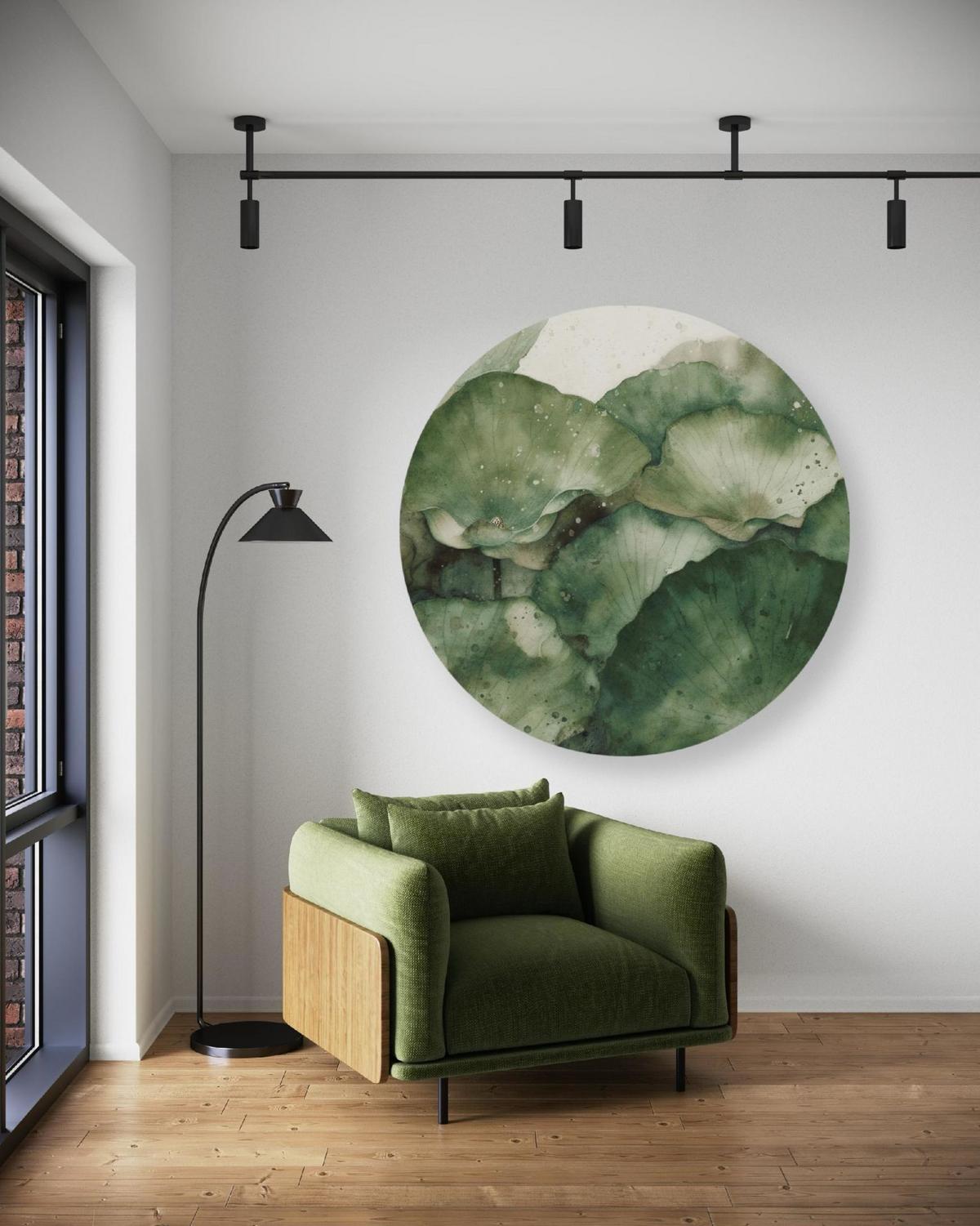 RUNDES BILD Grau 60/60 cm - Grau/Grün, Textil (60/60cm) - KUNSTLOFT