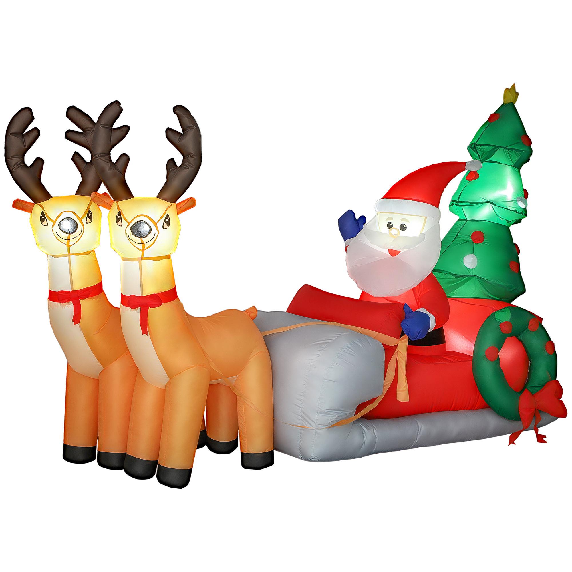 216 cm Aufblasbarer Weihnachtsmann auf Schlitten mit 2 Rentier mit LED-Lichtern - Multicolor, Textil (90/150/216cm) - Outsunny