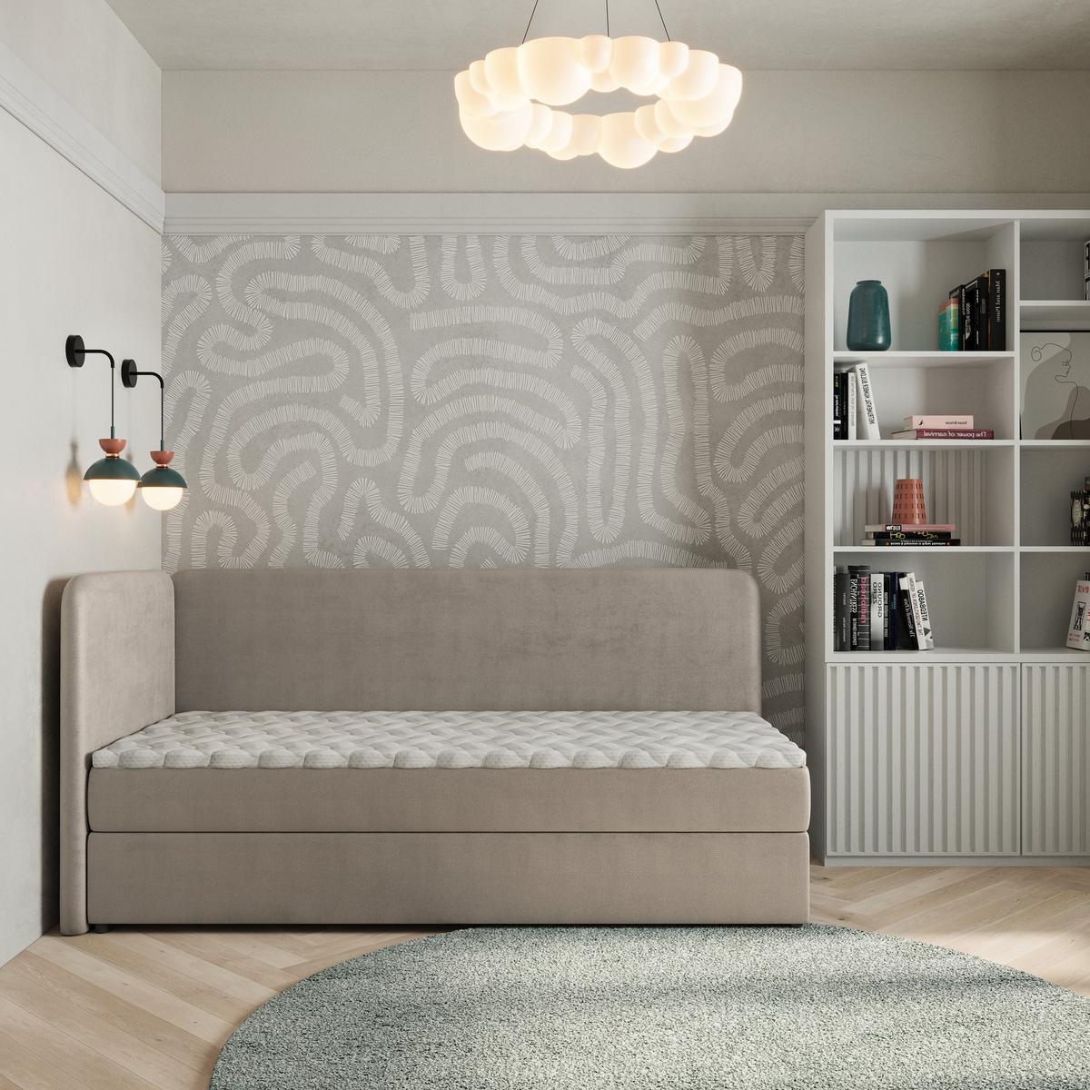 BOXBETT GINA 100x200 cm mit Matratze und Topper, H2+H3 - Beige - Beige, Holz (100/200cm) - MASSENO