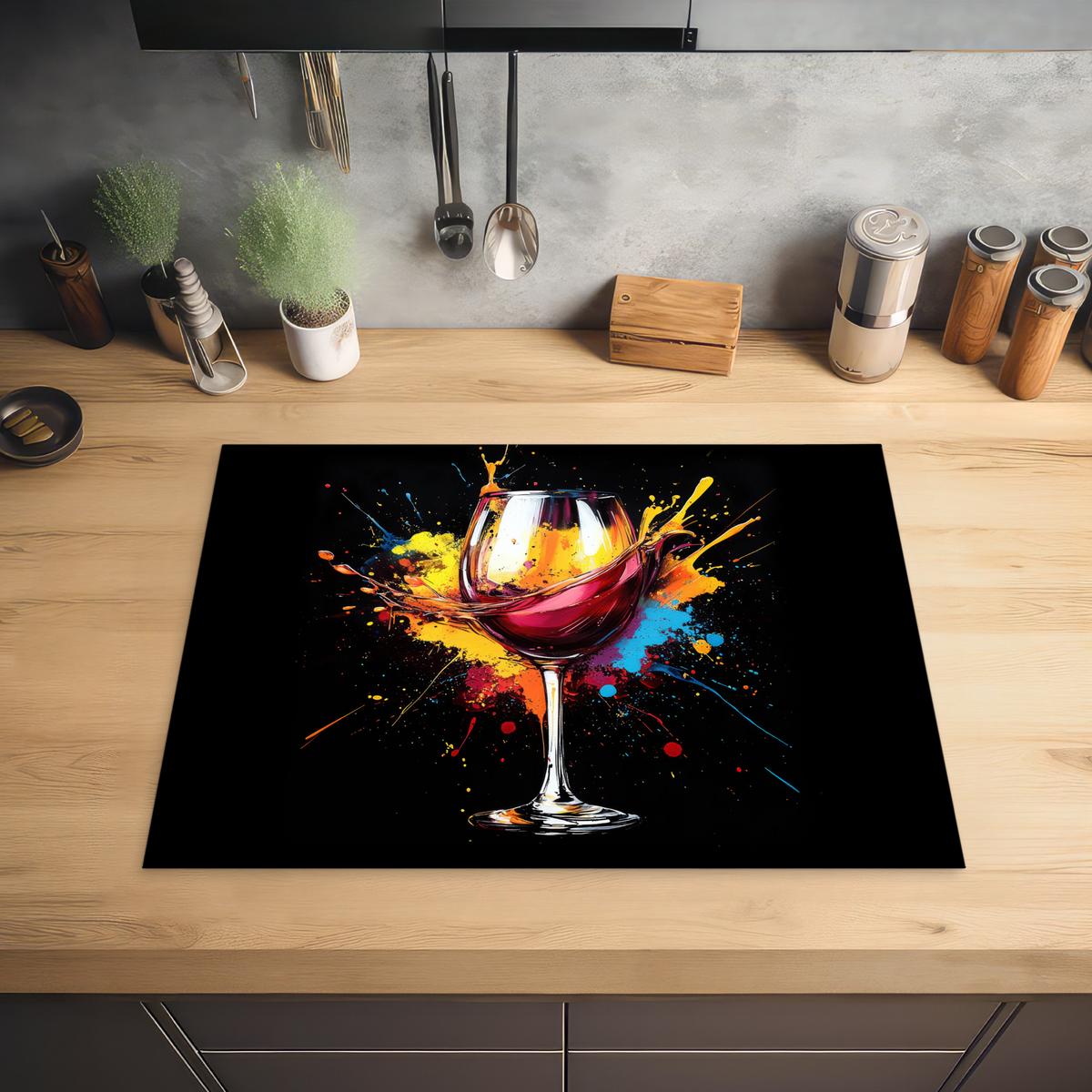 HERDABDECKPLATTE Wein - Glas - Graffiti - Getränk - Rot - Farbe Induktionsmatte 71x52 cm - Weinrot, Kunststoff (71/52/0.2cm) - MuchoWow