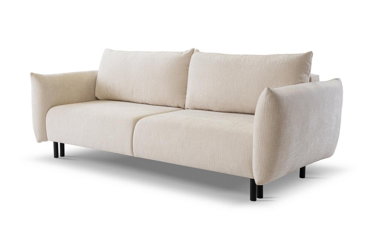BETTSOFA UNO Beige Chenille-Stoff mit Schlaffunktion - Beige, Holz (240/90/108cm) - MASSENO