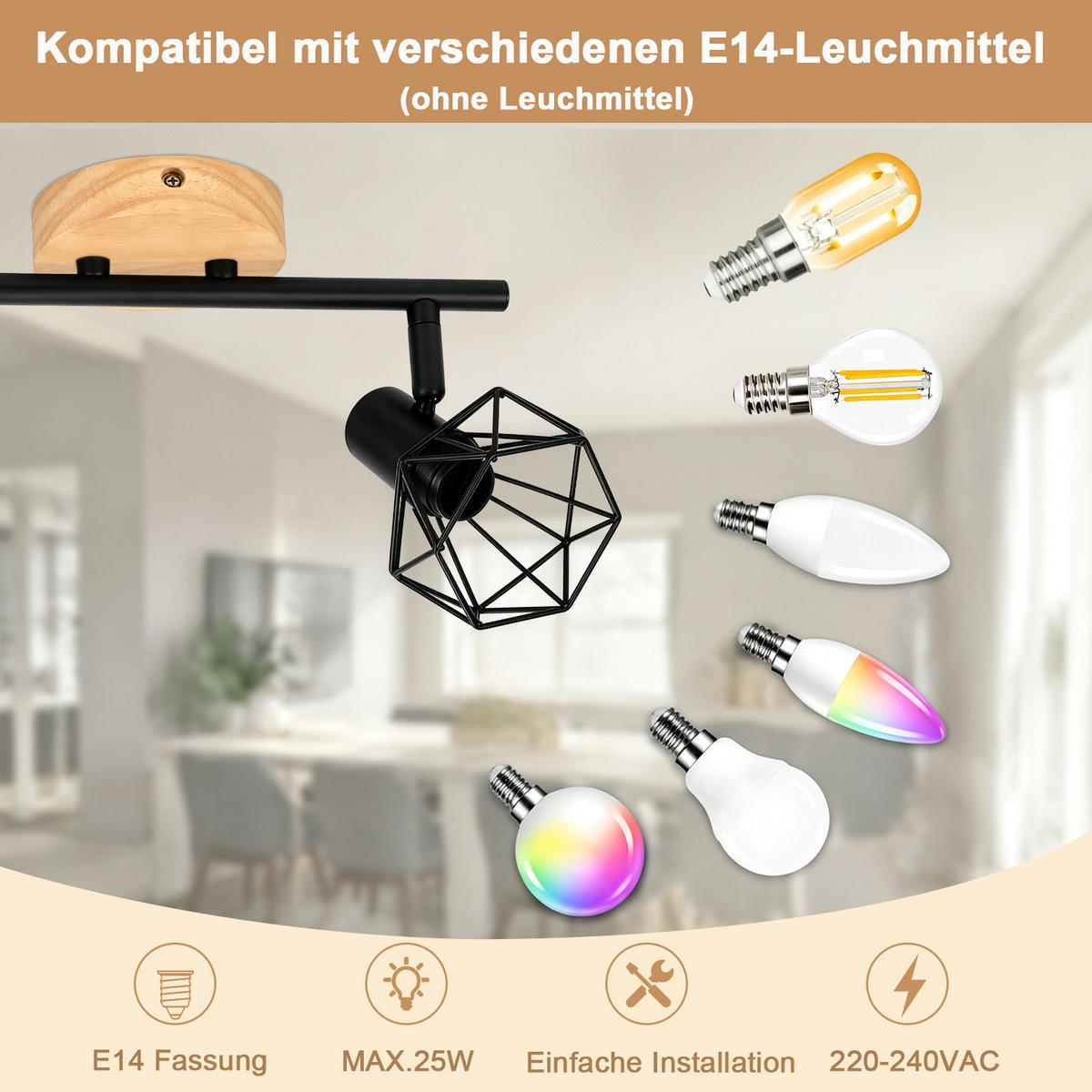 DECKENSTRAHLER Brythvin 28/9.2/15.3 cm - Schwarz/Braun, Holz/Metall (28/9.2/15.3cm) - ZMH