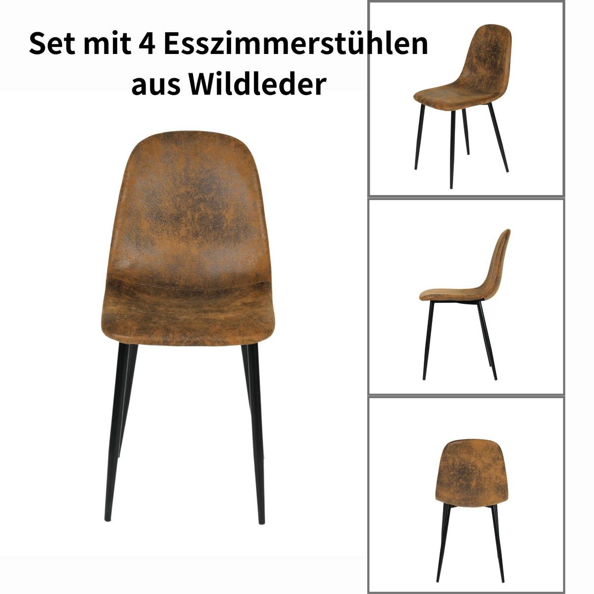ESSZIMMERSTUHL 4er-Set Lederoptik & Metallbeine - Schwarz/Braun, Holzwerkstoff/Textil (40/86/54cm) - Urban Meuble