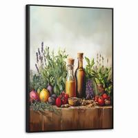 LEINWAND Bilder mit Rahmen - Stilleben - Kräuter - Gewürze - Früchte - Farbenfroh - 60x80 - Grün, Textil (60/80cm) - MuchoWow