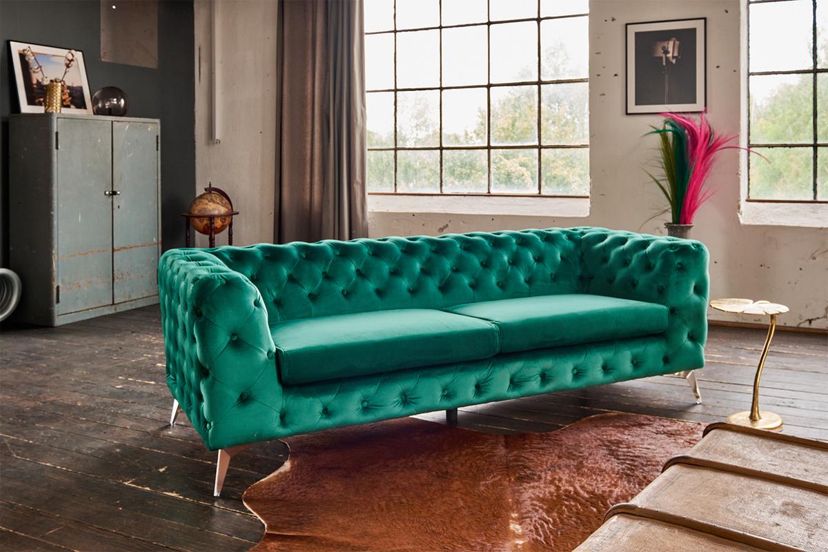 SOFA NARLA Grün Velvet - Silberfarben/Grün, Textil (219/68/84cm) - KAWOLA
