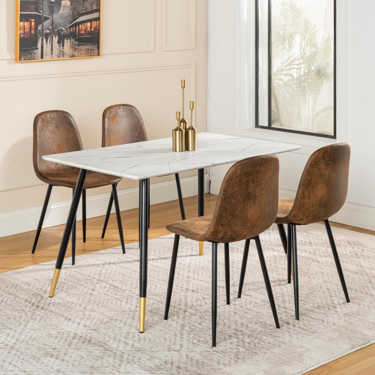 ESSTISCH SET weiß und braun - Braun/Weiß, Holzwerkstoff/Metall (70/75/110cm) - Urban Meuble