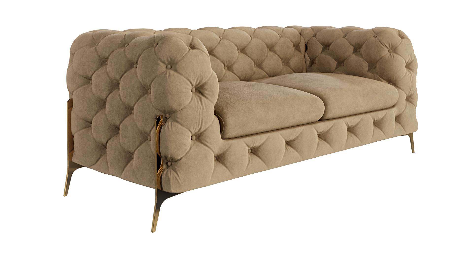 CHESTERFIELD-SOFA 2-Sitzer Lexi Beige Samt - Beige/Goldfarben, Holz/Textil (185/75/100cm) - S-Style Möbel