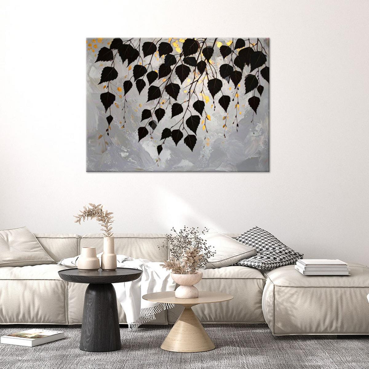 BILDER, Schwarze Birkenblätter Natur Pflanzen - Grau, Textil (120/80cm) - Feeby