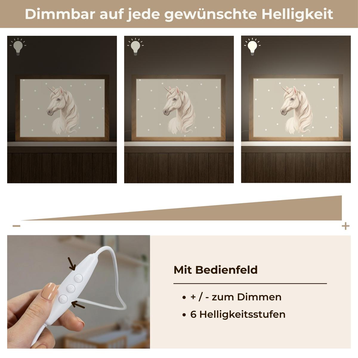 NACHTTISCHLAMPE Einhorn - Weiß - Punkte 30x20 cm - Taupe, Holzwerkstoff (8/30/20cm) - OnlyWow