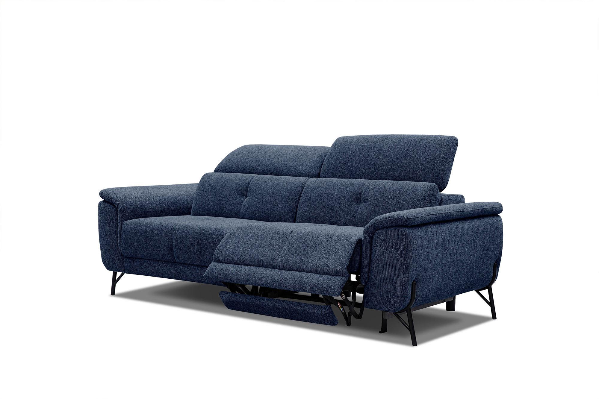 SOFA AVENA 3-Sitzer mit 1 Relaxfunktion, dunkelblau - Dunkelblau, Holzwerkstoff/Textil (204/80/108cm) - Wozimo