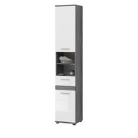 HOCHSCHRANK weiß Hochglanz, grau 35 cm, Badschrank mit 6 Fächern - Weiß Hochglanz/Silberfarben, Holzwerkstoff/Kunststoff (35/191/31cm) - Inn.Furn