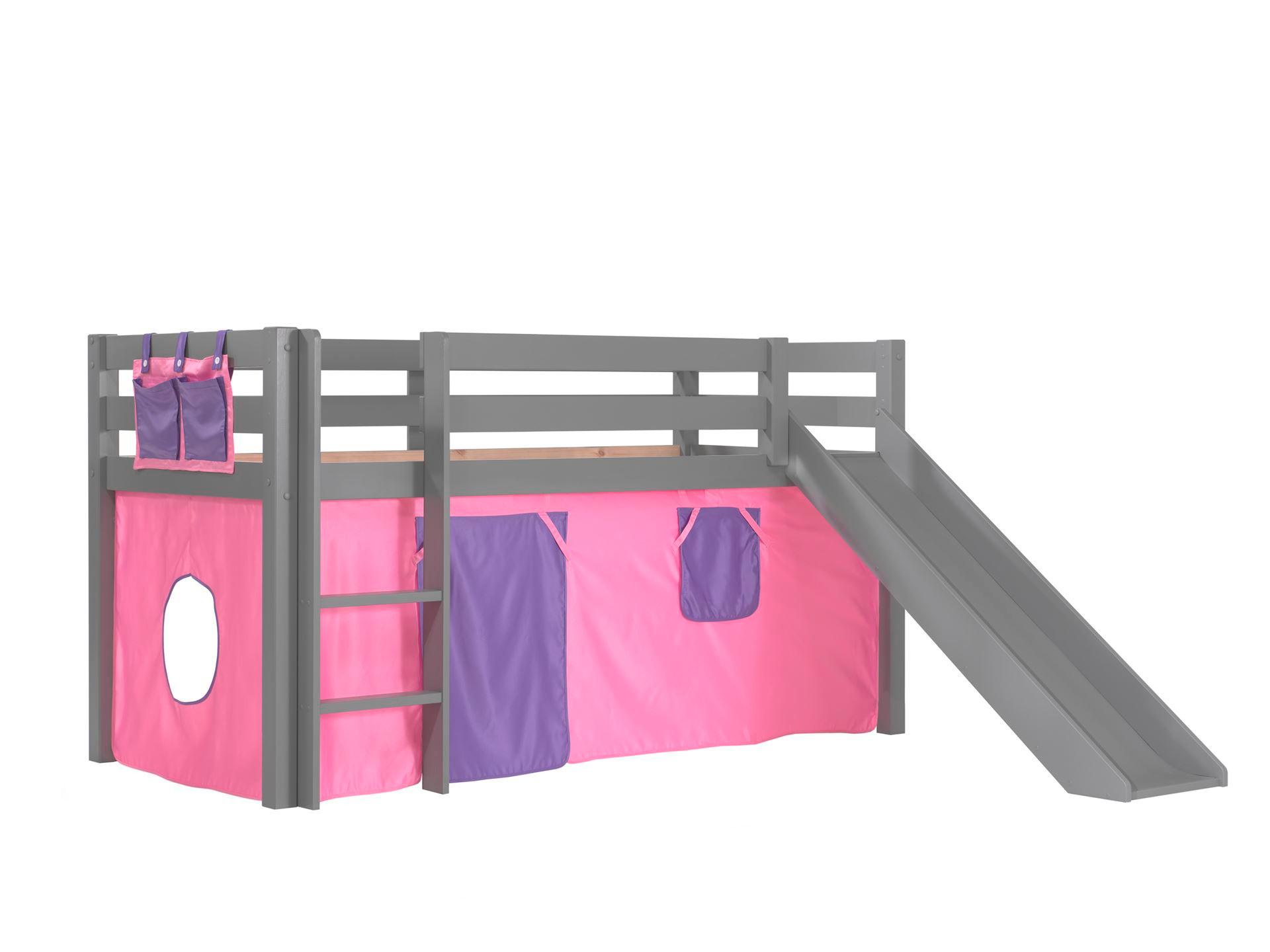 HOCHBETT mit Rutsche Karolina Massivholz Grau Textilset Bella - Violett/Grau, Holz (90/200cm) - 58aufmkessel