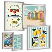 BILDER SET 5er Set - 50x50 cm & 20x30 cm & 40x60 cm Silberner Rahmen - Blumenwein Mailand Paris - Silberfarben, Kunststoff (40/60cm) - TULUP