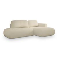 ECKSOFA NUVIRA R-S Creme Boucle-Stoff mit Schlaffunktion - Creme, Holz (279/158cm) - MASSENO