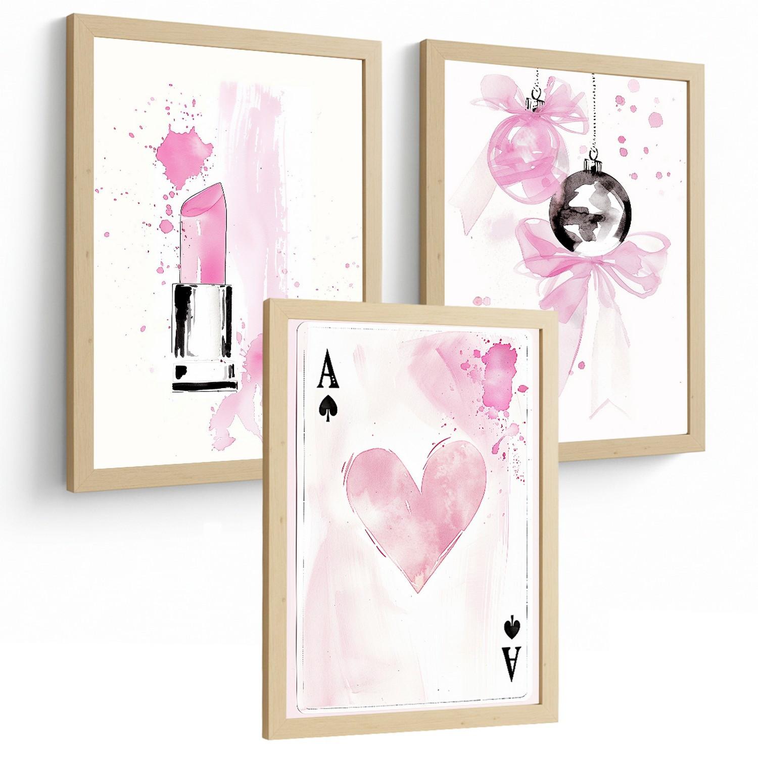 POSTER 3er Kunstdruck-Set Wandbilder Teen Style modern Wohnzimmer Deko, Schlafzimmer, Küche, Badezimmer Rahmenlos A4 - Beige, Papier (29.7/1/21cm) - Nacnic