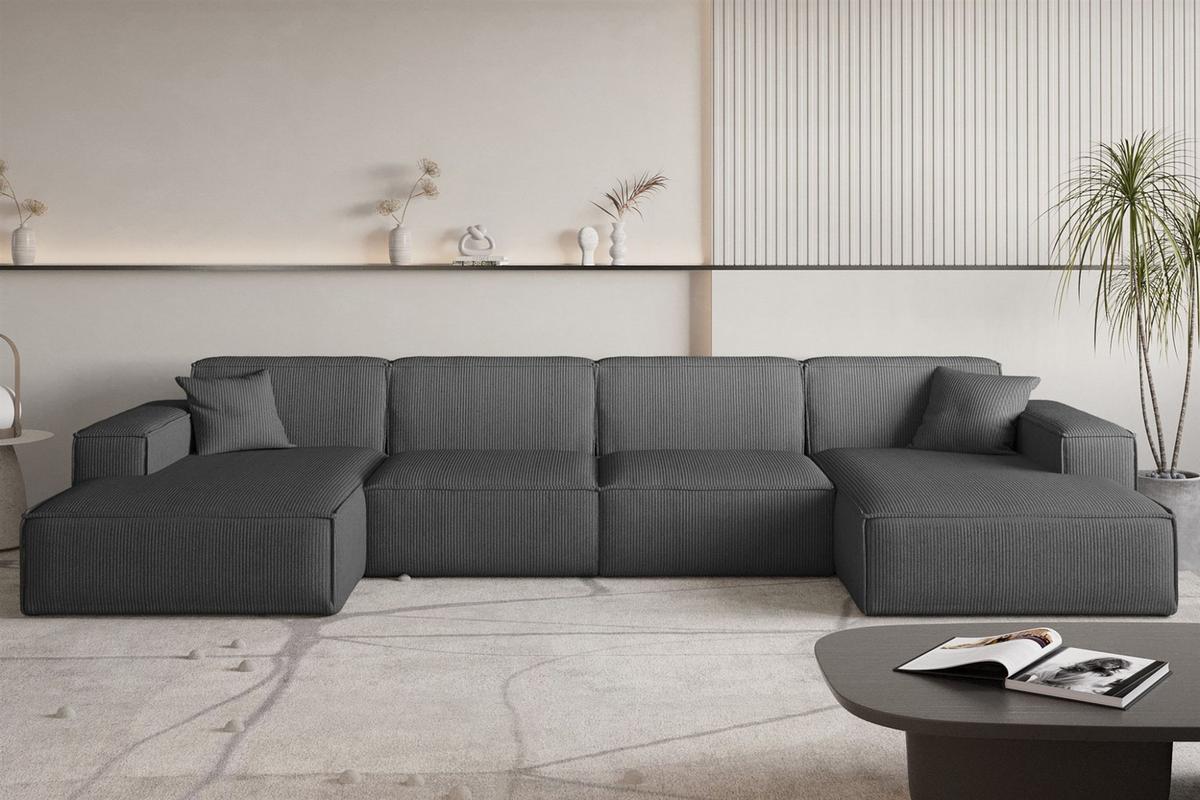 WOHNLANDSCHAFT Celes Premium In Scala - Anthrazit, Holzwerkstoff/Textil (379/73/165cm) - Fun Möbel