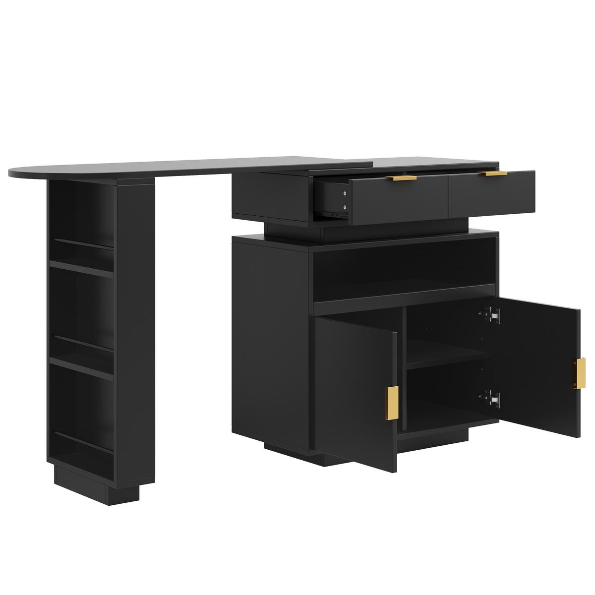 BARTISCH mit küchenbuffet in schwarz, 360° drehbar & led-beleuchtung - Schwarz, Holzwerkstoff (40/183/90cm) - Urban Meuble