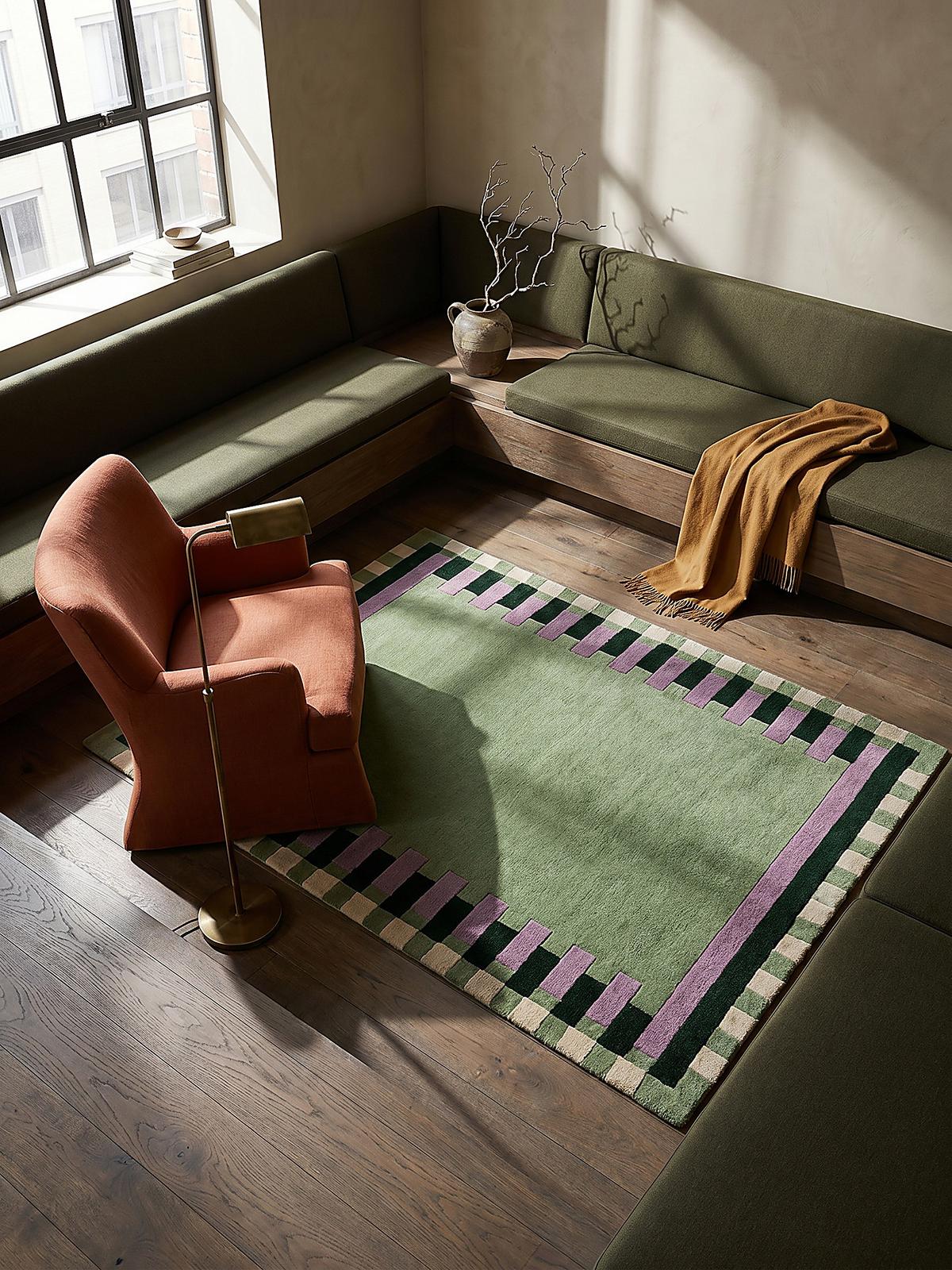 WOLLTEPPICH WENSUM, geometrisch, Grün-Lila, 120 x 170 cm - Grün, Textil (170/120cm) - KADIMA DESIGN