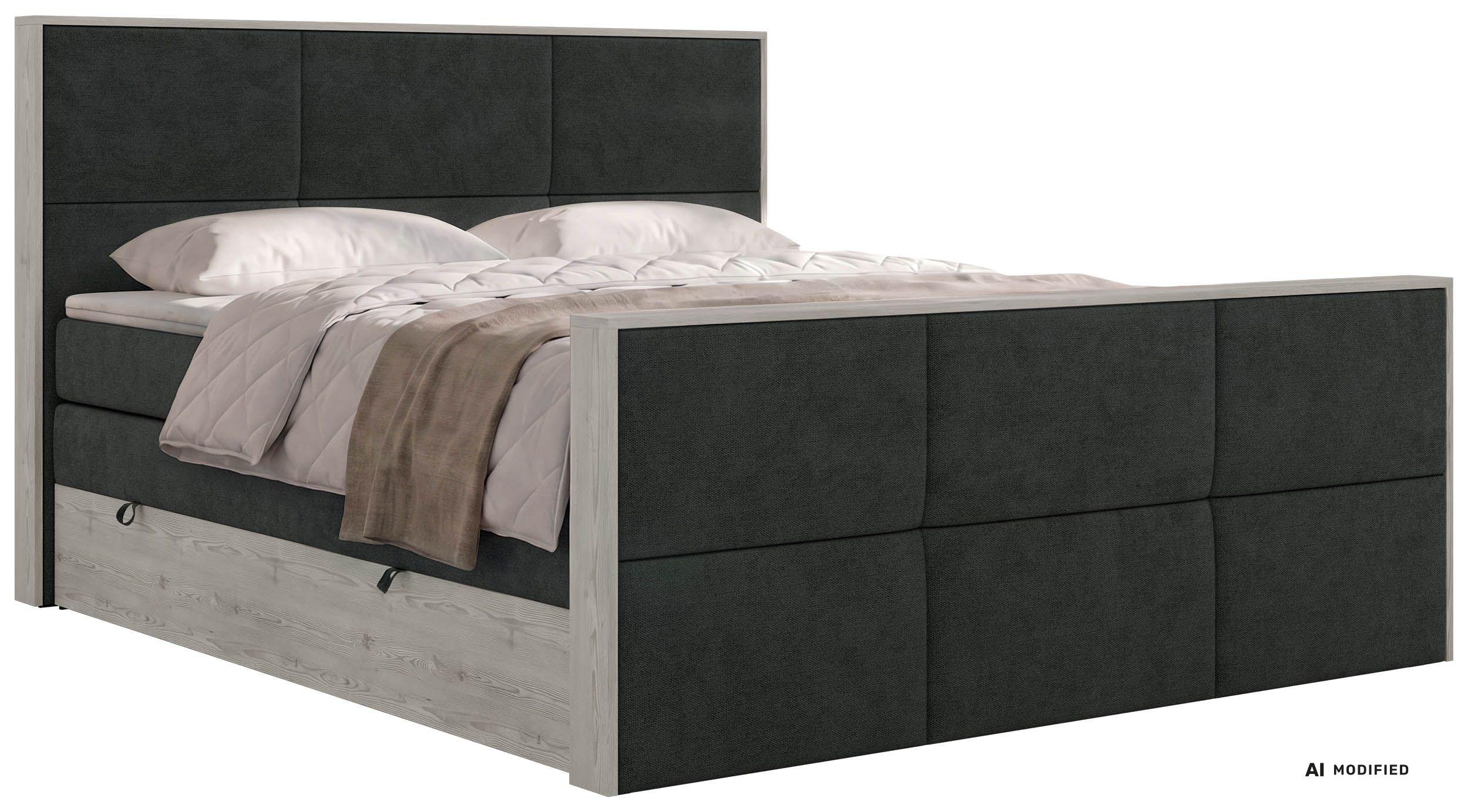 BOXSPRINGBETT DELNOR KING DUO 180/200 - Dunkelgrau Stukture - Topper T25 - H4 - Dunkelgrau/Schwarz, Kunststoff/Textil (180/200cm) - MKS