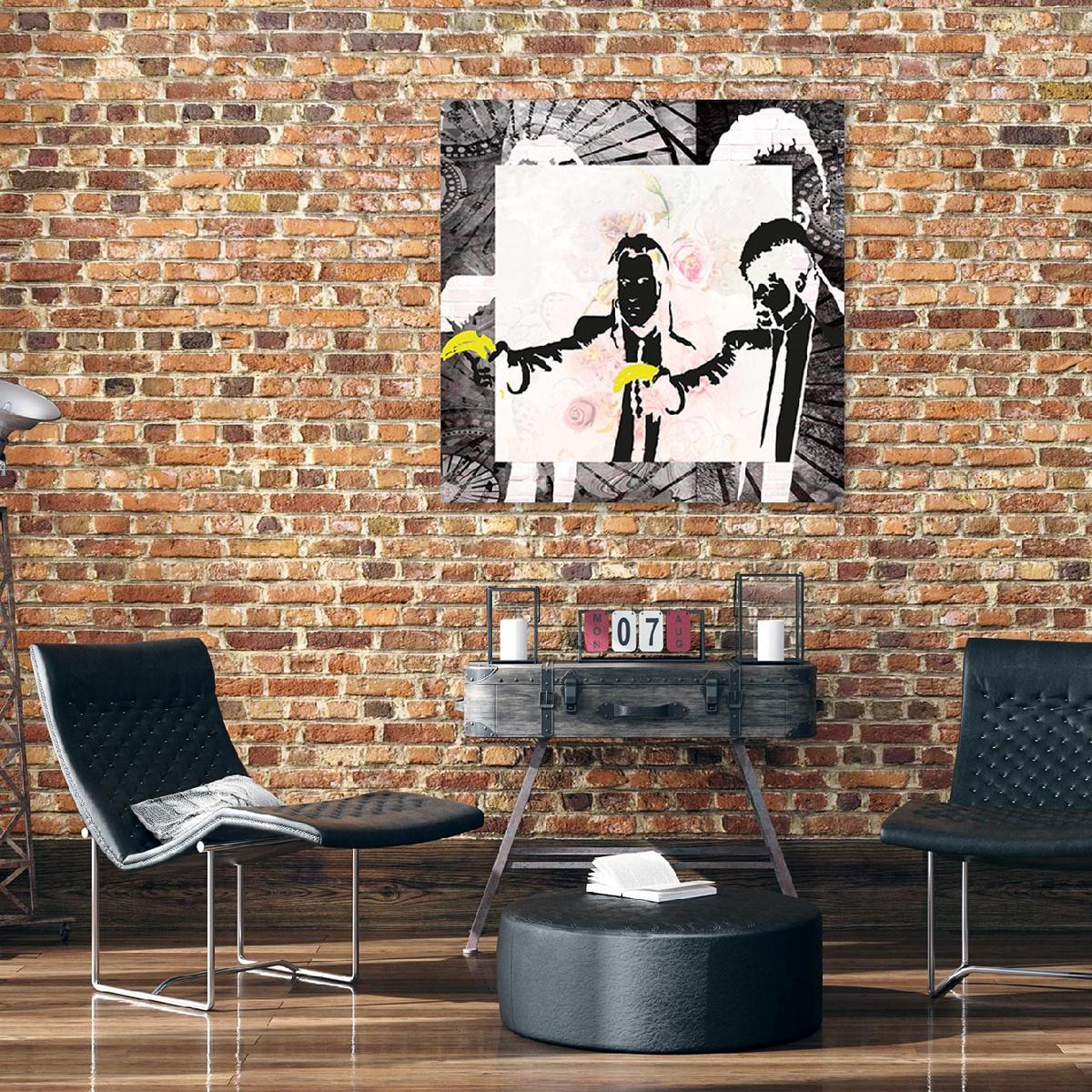 WANDBILD banksy pulp fiction - Grau, Textil (40/40cm) - Feeby