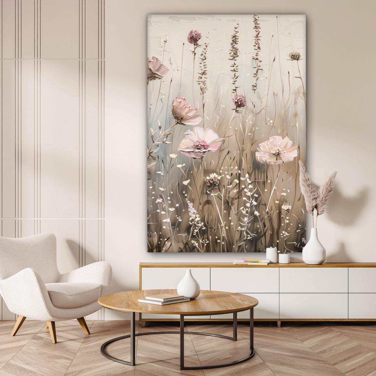 LEINWANDBILD Blumen - Rosa - Modern - Beige Deko Groß 90x140 cm - Beige, Textil (90/140cm) - MuchoWow